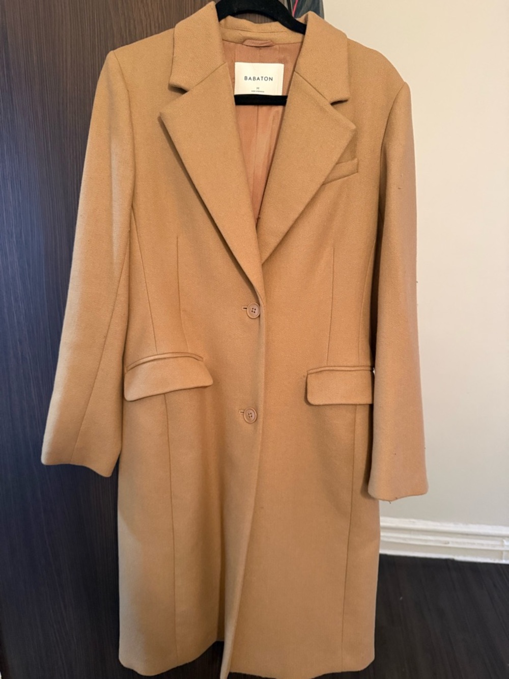 Babaton Camel Single-Breasted Wool Trench Coat